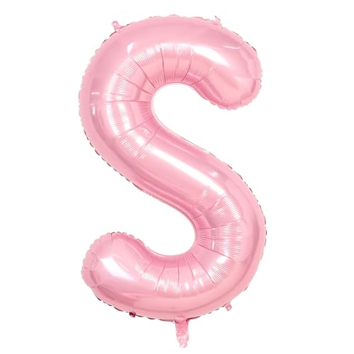 Buchstabe S Luftballon Rosa,40 Zoll Hell Pink S Buchstabe Luftballon,A-Z Mylar Alphabet Folienballon,Pastell Rosa Buchstaben Luftballon für Geburtstag Jahrestag Baby Dusche Hochzeit Party Deko von Adorely