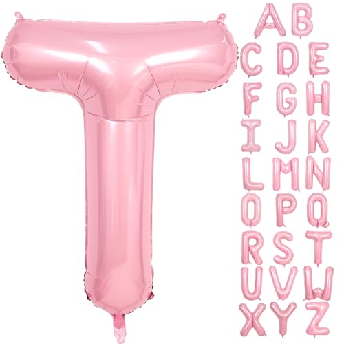 Buchstabe T Luftballon Rosa,40 Zoll Hell Pink T Buchstabe Luftballon,A-Z Mylar Alphabet Folienballon,Pastell Rosa Buchstaben Luftballon für Geburtstag Jahrestag Baby Dusche Hochzeit Party Deko von Adorely