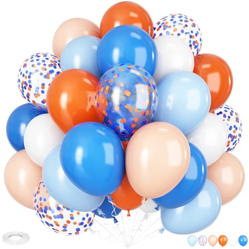 Luftballons Blau Orange, 12 Zoll Orange Blau Weiß Latex Ballons mit Konfetti Luftballons, Dunkel Blau Hellblau Orange Beige Helium Ballons für Weltra Space Thema Party Jungen Geburtstag Party A3-QQ von Adorely