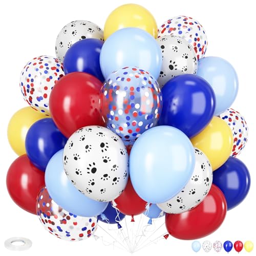 Luftballons Hund Pfote, 12 Zoll Rot Gelb Blau Luftballons mit Paw Printed Konfetti Ballons, Dunkelblau Hellblau Rot Gelb Helium Ballons für Kinder Karneval Geburtstag Zirkusthema Party A3-QQ von Adorely