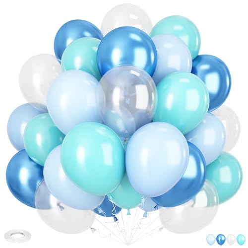 Luftballons Blau Türkis Klar, 12 Zoll Ozean Geburtstagsparty Ballons mit Transparent Luftballon, Unter dem Meer Ballons Pastell Blau Metallic Ballons für Kinder Geburtstag Jubiläum Ozean Thema A3-QQ von Adorely