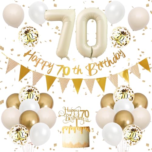 70 Geburtstag Deko,Luftballon 70.Geburtstag Frauen Mann,Beige Gold Geburtstagsdeko mit Happy Birthday Banner Girlande Ballon 70.Geburtstag Tortendeko für 70 Jahre Geburtstag Party Dekoration von Adorely