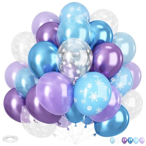 Frozen Luftballons, Luftballon Geburtstag Blau Lila, 12 Zoll Frozen Metallic Blau Lila Weiß mit Schneeflocken Konfetti Ballon für Mädchen Geburtstag Eis Schnee Winterparty Hochzeit Deko A3-QQ von Adorely