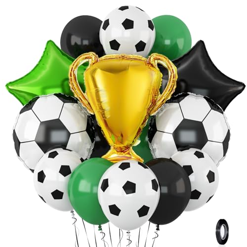 Fussball Luftballons,Fußball Deko Fußball ballons Soccer Champion Ballons Schwarz Grün Luftballon für Junge kinder Fussball Geburtstagsdeko Sport Thema WM Party Dekoration von Adorely