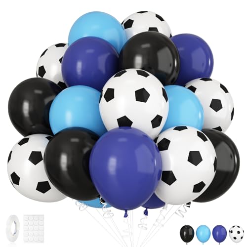 Fussball Luftballons 30 Stück,Fußball Deko mit Fußball ballons 12 Zoll Schwarz Blau Luftballon für Junge kinder Fussball Geburtstagsdeko Sport Thema WM Party Dekoration von Adorely