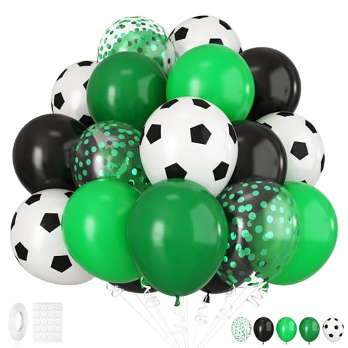 Fussball Luftballons 30 Stück,Fußball Deko mit Fußball ballons 12 Zoll Schwarz Grün Luftballon für Junge kinder Fussball Geburtstagsdeko Sport Thema WM Party Dekoration von Adorely