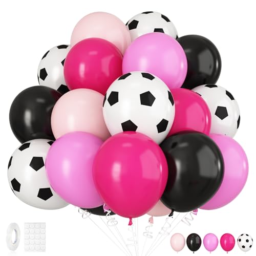 Fussball Luftballons 30 Stück,Fußball Deko mit Fußball ballons 12 Zoll Schwarz Rosa Luftballon für Junge kinder Fussball Geburtstagsdeko Sport Thema WM Party Dekoration von Adorely