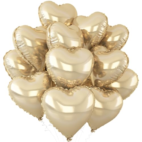 Gold Herz Luftballons,12Stück Hell Gold Herz Geformt Folie Luftballon,18Zoll Champagner Gold Helium Mylar Luftballons für Baby Dusche Geburtstag Jubiläum Hochzeit Party Dekoration von Adorely