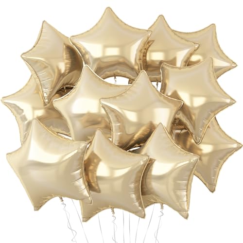 Gold Stern Luftballons,12 Stück Hell Gold Stern Geformt Folie Luftballon,18 Zoll Große Champagner Gold Helium Mylar Luftballons für Geburtstag Baby Dusche Jahrestag Hochzeit Party Dekoration von Adorely