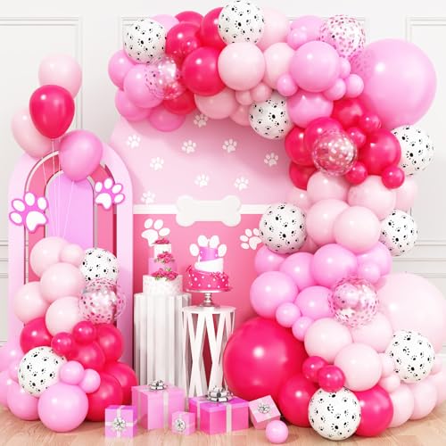 Rosa Luftballons Girlande,Hund Paw Rosa Ballon Girlande Kit mit Paw Hundepfoten Luftballons Für Mädchen Kinder Geburtstagdeko Baby Shower Welpen Party Dekorations von Adorely