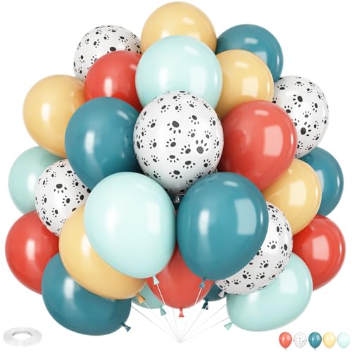 Hundepfoten-Luftballons, 12-Zoll-Blaue Und Orange Luftballons, 50 Stück Luftballons Mit Pfotenmuster Sowie Blauen, Orangen Und Grünen Luftballons Für Kindergeburtstage, Babypartys von Adorely