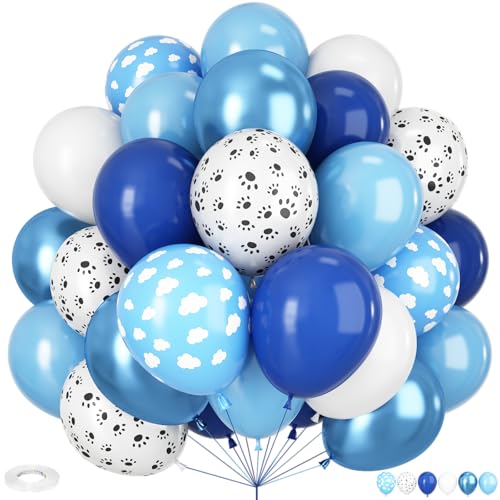 Hundepfoten Luftballons,12 Zoll Blau Weiß Luftballons 50 Stück Luftballons Für Kinder Geburtstagdeko Baby Shower Welpen Party Dekorations von Adorely