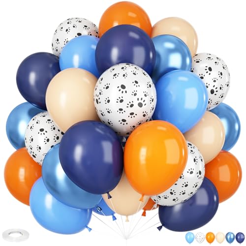 Hundepfoten-Luftballons, 12-Zoll-Luftballons Mit Pfotenmuster, 50 Stück In Blau, Orange, Beige Und Metallisch-Blau Aus Latex Für Kindergeburtstage, Babypartys von Adorely