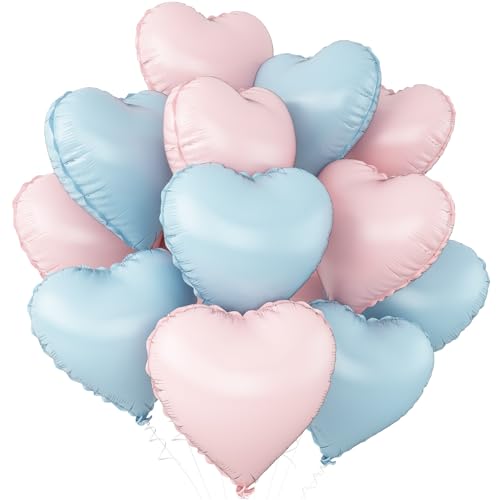 Rosa Blau Herz Luftballons,12Stück Baby Rosa Herz Geformt Folie Luftballon,18Zoll Baby Blau Helium Mylar Luftballons für Baby Dusche Geburtstag Jubiläum Hochzeit Party Dekoration von Adorely