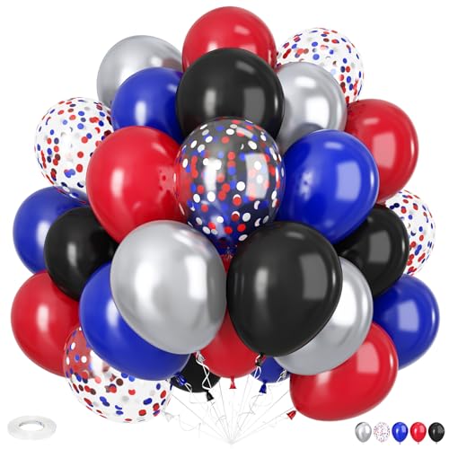 Rot-Blau-Schwarze Ballons, 12 Zoll Set mit Metallic-Silber und Konfetti-Ballons für Spider-Held-Geburtstagsdeko A3-QQ von Adorely