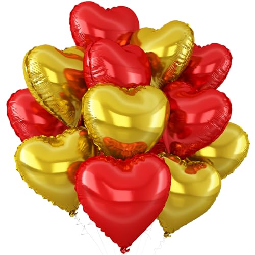 Rot Gold Herz Luftballons,12Stück Gold Herz Geformt Folie Luftballon,18Zoll Rot Helium Mylar Luftballons für Baby Dusche Geburtstag Jubiläum Hochzeit Party Dekoration von Adorely