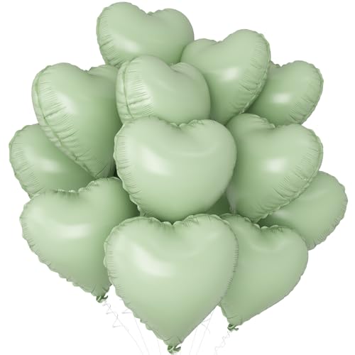 Salbei Grün Herz Luftballons,12Stück Olive Grün Herz Geformt Folie Luftballon,18Zoll Pastell Grün Helium Mylar Luftballons für Baby Dusche Geburtstag Jubiläum Hochzeit Party Dekoration von Adorely