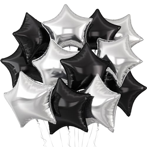 Schwarz Silber Stern Luftballons,12 Stück Schwarz Silber Stern Geformt Folie Luftballon,18 Zoll Große Schwarz Silber Helium Mylar Luftballons für Abschlussfeier Geburtstag Jahrestag Party Dekoration von Adorely