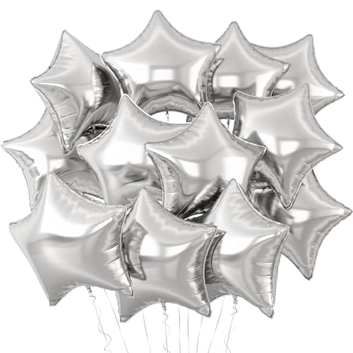 Silber Stern Luftballons,12 Stück Silber Stern Geformt Folie Luftballon,18 Zoll Große Silber Helium Mylar Luftballons für Abschlussfeier Geburtstag Babyparty Jahrestag Hochzeit Party Dekoration von Adorely