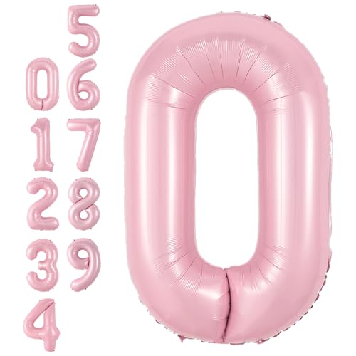 Zahlen 0 Luftballon Rosa,40 Zoll Groß Hell Pink Folie Digital Helium Luftballon,Pastell Rosa Zahl 0 Mylar Luftballon für Mädchen Frauen Geburtstag Baby Dusche Jahrestag Prinzessin Party Supplies Deko von Adorely