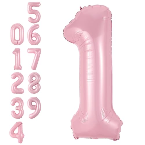 Zahlen 1 Luftballon Rosa,40 Zoll Groß Hell Pink Folie Digital Helium Luftballon,Pastell Rosa Zahl 1 Mylar Luftballon für Mädchen Frauen Geburtstag Baby Dusche Jahrestag Prinzessin Party Supplies Deko von Adorely