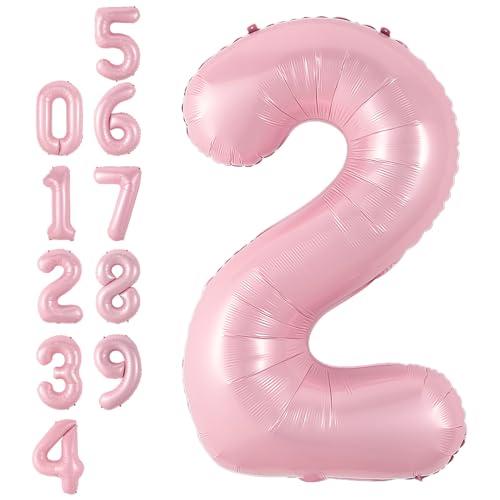 Zahlen 2 Luftballon Rosa,40 Zoll Groß Hell Pink Folie Digital Helium Luftballon,Pastell Rosa Zahl 2 Mylar Luftballon für Mädchen Frauen Geburtstag Baby Dusche Jahrestag Prinzessin Party Supplies Deko von Adorely