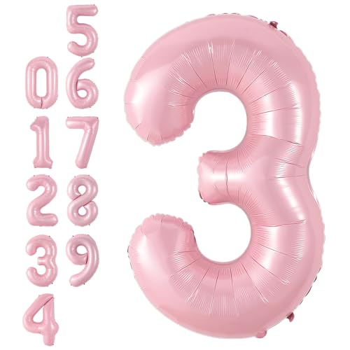 Zahlen 3 Luftballon Rosa,40 Zoll Groß Hell Pink Folie Digital Helium Luftballon,Pastell Rosa Zahl 3 Mylar Luftballon für Mädchen Frauen Geburtstag Baby Dusche Jahrestag Prinzessin Party Supplies Deko von Adorely