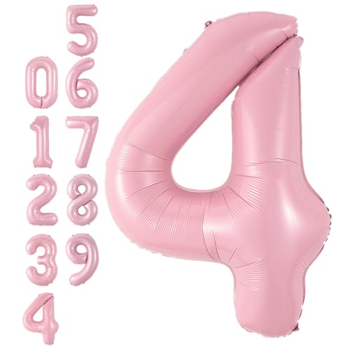 Zahlen 4 Luftballon Rosa,40 Zoll Groß Hell Pink Folie Digital Helium Luftballon,Pastell Rosa Zahl 4 Mylar Luftballon für Mädchen Frauen Geburtstag Baby Dusche Jahrestag Prinzessin Party Supplies Deko von Adorely