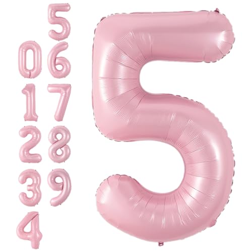 Zahlen 5 Luftballon Rosa,40 Zoll Groß Hell Pink Folie Digital Helium Luftballon,Pastell Rosa Zahl 5 Mylar Luftballon für Mädchen Frauen Geburtstag Baby Dusche Jahrestag Prinzessin Party Supplies Deko von Adorely