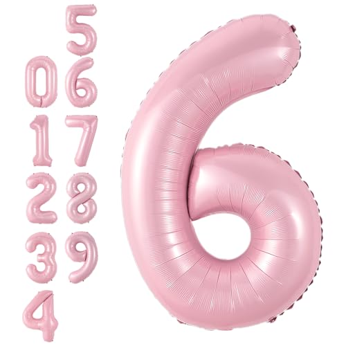 Zahlen 6 Luftballon Rosa,40 Zoll Groß Hell Pink Folie Digital Helium Luftballon,Pastell Rosa Zahl 6 Mylar Luftballon für Mädchen Frauen Geburtstag Baby Dusche Jahrestag Prinzessin Party Supplies Deko von Adorely