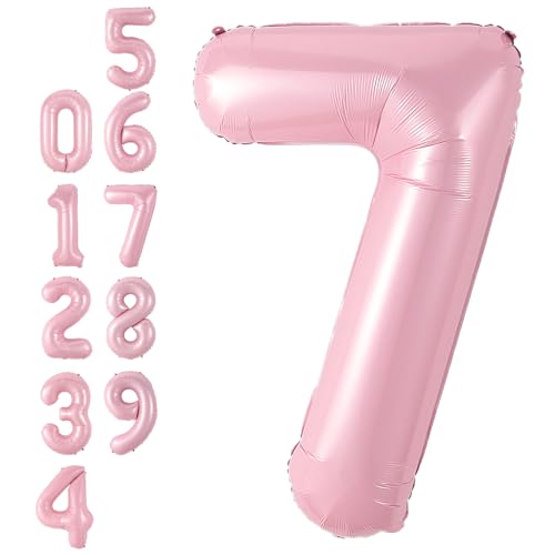 Zahlen 7 Luftballon Rosa,40 Zoll Groß Hell Pink Folie Digital Helium Luftballon,Pastell Rosa Zahl 7 Mylar Luftballon für Mädchen Frauen Geburtstag Baby Dusche Jahrestag Prinzessin Party Supplies Deko von Adorely