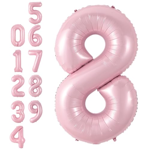 Zahlen 8 Luftballon Rosa,40 Zoll Groß Hell Pink Folie Digital Helium Luftballon,Pastell Rosa Zahl 8 Mylar Luftballon für Mädchen Frauen Geburtstag Baby Dusche Jahrestag Prinzessin Party Supplies Deko von Adorely