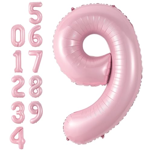 Zahlen 9 Luftballon Rosa,40 Zoll Groß Hell Pink Folie Digital Helium Luftballon,Pastell Rosa Zahl 9 Mylar Luftballon für Mädchen Frauen Geburtstag Baby Dusche Jahrestag Prinzessin Party Supplies Deko von Adorely