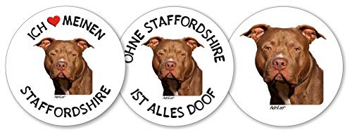 AdriLeo - Runde Aufkleber 3er-Set - American Staffordshire Terrier - Deko Autoaufkleber Sticker Hund von AdriLeo