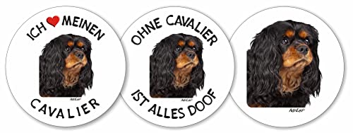 AdriLeo - Runde Aufkleber 3er-Set - Cavalier King Charles Spaniel - Deko Autoaufkleber Sticker Hund von AdriLeo