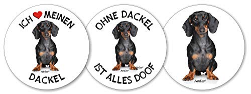 AdriLeo - Runde Aufkleber 3er-Set - Dackel Kurzhaarteckel - Deko Autoaufkleber Sticker Hund von AdriLeo