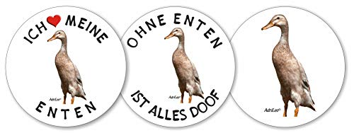 AdriLeo - Runde Aufkleber 3er-Set - Enten - Deko Autoaufkleber Sticker Indische Laufente von AdriLeo