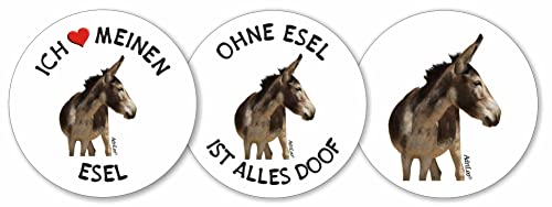 AdriLeo - Runde Aufkleber 3er-Set - Esel - Deko Autoaufkleber Sticker Donkey von AdriLeo