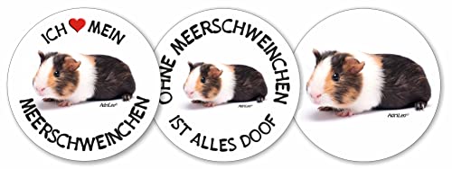 AdriLeo - Runde Aufkleber 3er-Set - Meerschwein - Deko Autoaufkleber Sticker Nager von AdriLeo