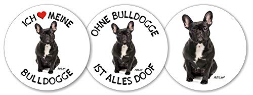 AdriLeo - Runde Aufkleber 3er-Set - französische Bulldogge schwarz - Deko Autoaufkleber Sticker Hund von AdriLeo