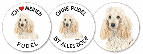 AdriLeo - Runde Aufkleber 3er-Set - weißer Pudel - Deko Autoaufkleber Sticker Hund von AdriLeo