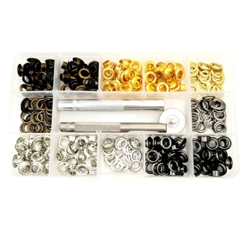 200 Stück 6 mm Ösen mit Stanzwerkzeug 4 Farben Metall Ösen Set für Planen Leder Gürtel Kleidung von Adrosstoller