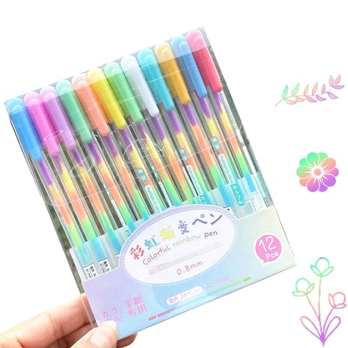 6/12 Stück/Set bunte Regenbogen-Stifte, 0,8 mm, Neon-Gelschreiber, Regenbogen-Kugelschreiber, Handschrift, dekorativer Stift zum Schreiben von Adrosstoller