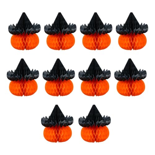 Set mit 10 orangefarbenen Seidenpapier-Kürbis-Dekorationen, stilvolle hängende Kugel für Halloween-Festlichkeiten von Adrosstoller