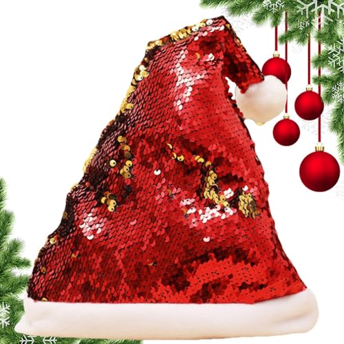 Adsfvs Glitzernde Weihnachtsmütze, Pailletten-Weihnachtsmütze,Frohes Neues Jahr Weihnachtsmannmütze mit Pailletten - Glitzernde Pailletten-Hüte, Weihnachtsmützen, Weihnachts-Pailletten-Nikolausmütze von Adsfvs