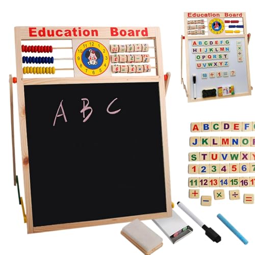 Adsfvs Holz-Staffelei-Zeichenbrett für Kinder, doppelseitiges Zeichenbrett - Doppelseitiges magnetisches Whiteboard | Magnetische, trocken abwischbare Tafel mit Abakus, Kunststaffelei aus Holz mit von Adsfvs