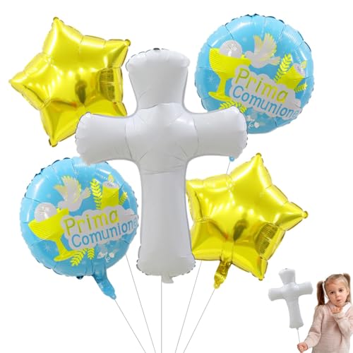 Adsfvs Luftballons zur Kommunion,Luftballons zur Taufe - Aluminiumfolie Taufballons Taubenballons 5er Set | Niedliche kreative Kommunion-Party-Dekorationen, Taufe-Dekorationen, Luftballons von Adsfvs