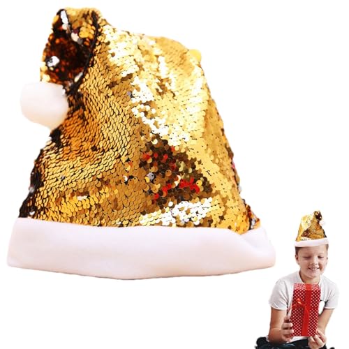 Adsfvs Weihnachtsmütze mit Pailletten, glitzernde Weihnachtsmütze | Weihnachtsmann-Kostümmütze mit glänzenden Pailletten und Bommel | Glitzernde, glitzernde Pailletten-Hüte, Weihnachtsmann-Kostümmütze von Adsfvs