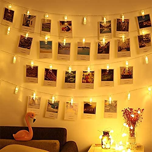 Adurei 40 LED Fotoclips Lichterkette, 6M/40LED Foto Clip Lichterkette batterie hängende Fotos Karte für Weihnachten Hochzeit Dekoration Indoor/Outdoor Party Lichterketten(Warmweiß) von Adurei