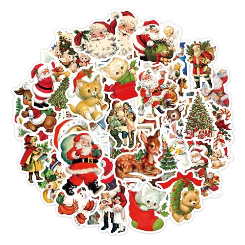 50 Stück Weihnachten Aufkleber Set für Scrapbooking Vintage Selbstklebend Sticker Set DIY Kunst Kreative Weihnachtsmann Scrapbooking Aufkleber für Tagebuch Scrapbooking Weihnachten Geschenken von Adval9Vram